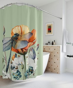 Dragonfly And Wild Flowers Custom Shower Curtain