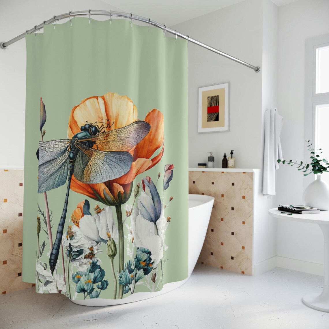 Dragonfly And Wild Flowers Custom Shower Curtain