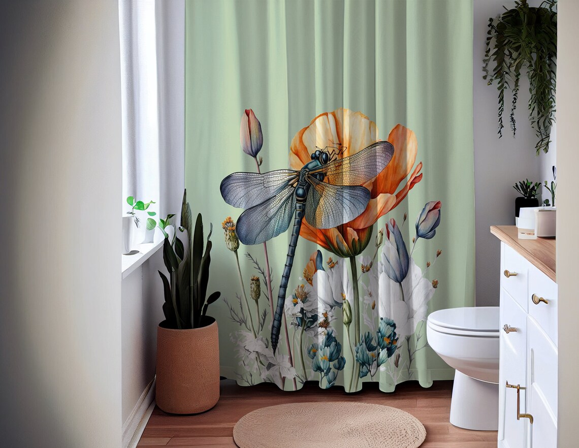 Dragonfly And Wild Flowers Custom Shower Curtain - Image 2
