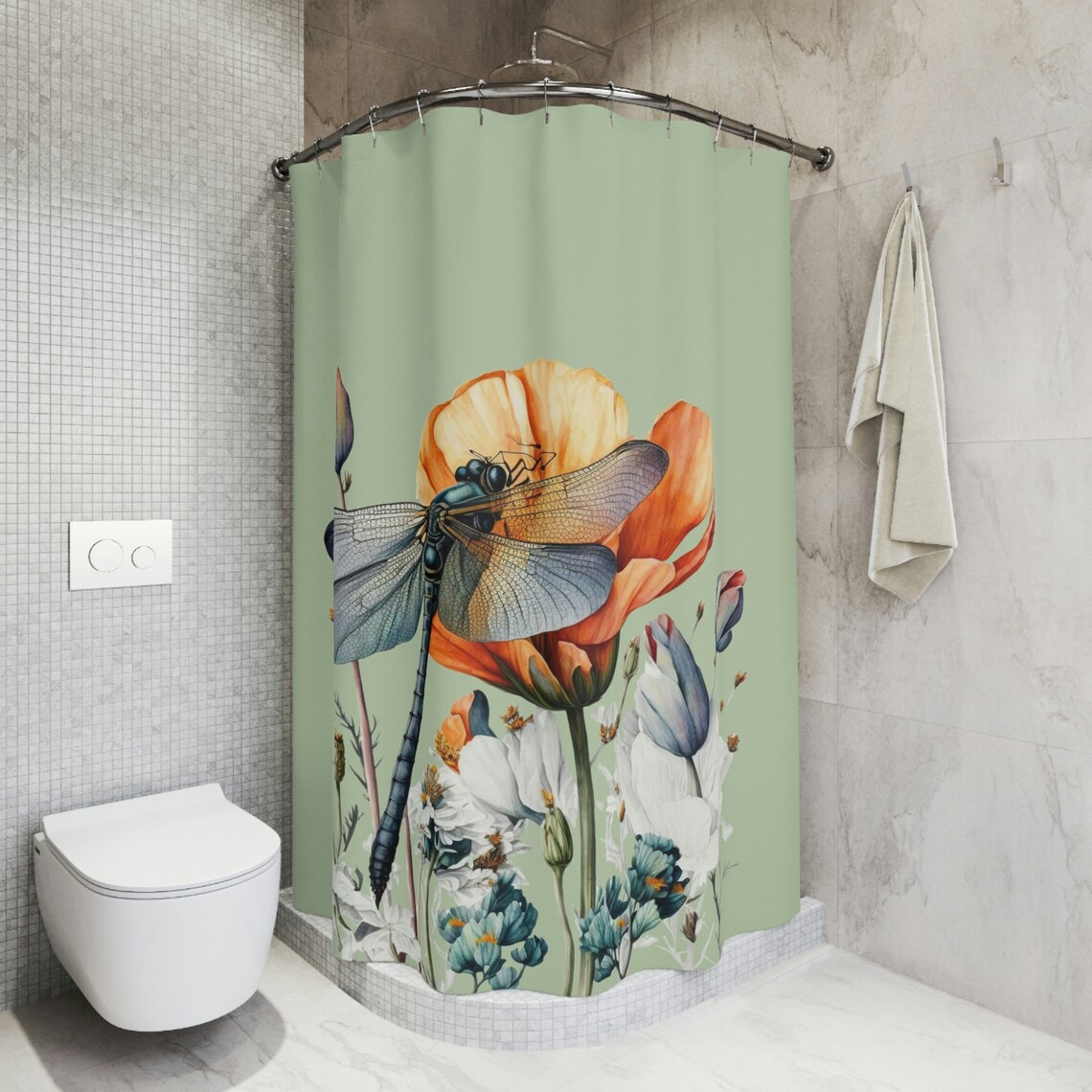 Dragonfly And Wild Flowers Custom Shower Curtain - Image 3