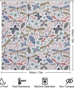 Dragonfly Butterfly Psychedelic Bathroom Shower Curtain, Durable Fabric