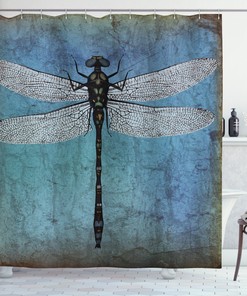Dragonfly Dreams Grunge Dragonfly Bug Turquoise Print Shower Curtain