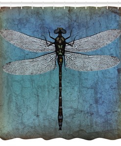 Dragonfly Dreams Grunge Dragonfly Bug Turquoise Print Shower Curtain