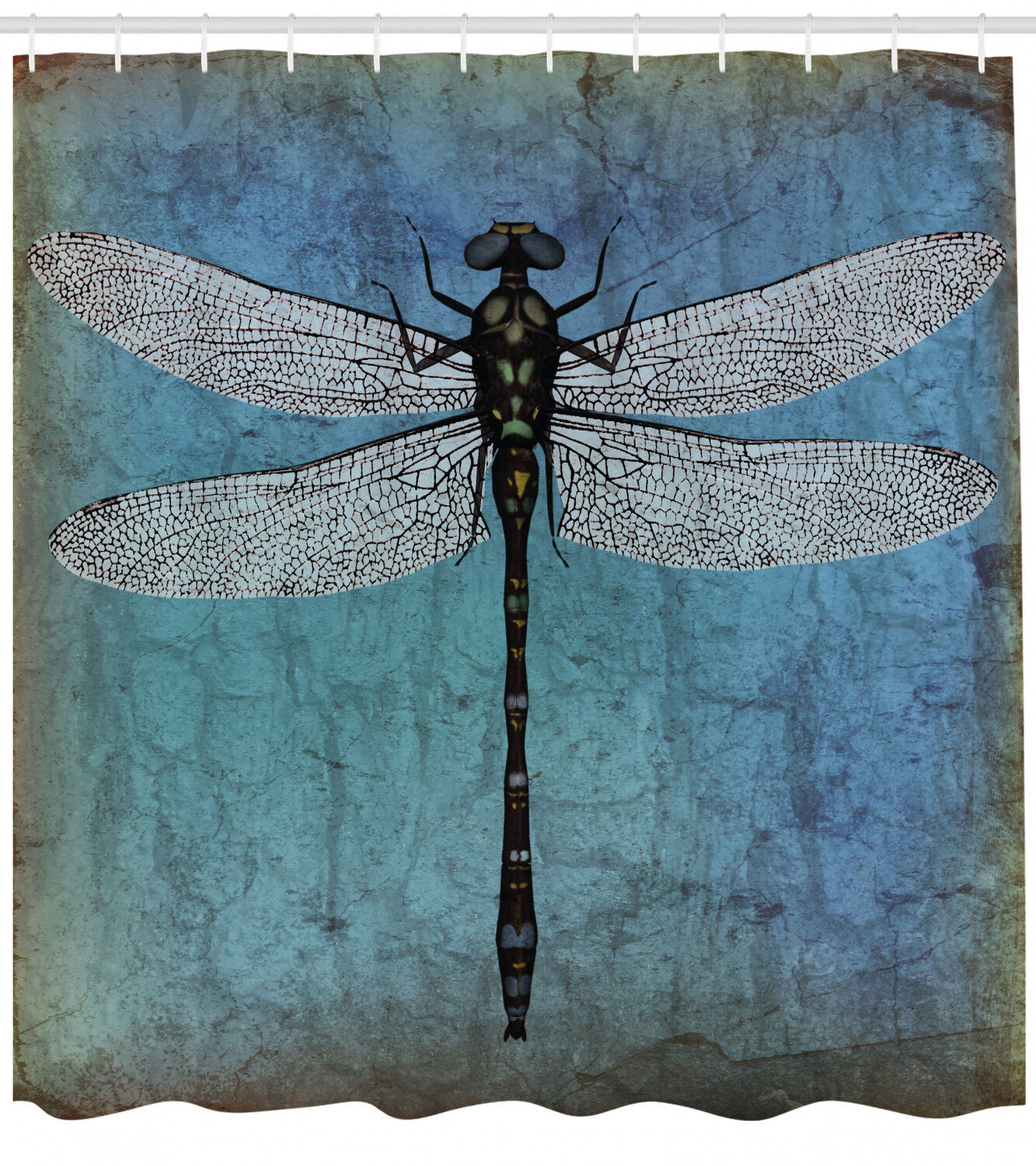 Dragonfly Dreams Grunge Dragonfly Bug Turquoise Print Shower Curtain