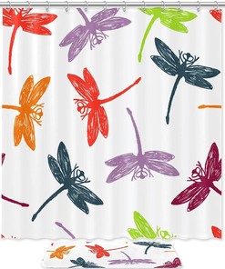Dragonfly Fabric Shower Curtain With Beautiful And Colorful Hand Drawn Design, Perfect Bath Accessory