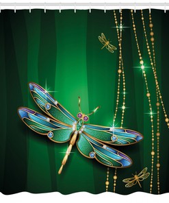 Dragonfly Gemstone Shower Curtain, Vibrant Printed Bathroom Decor