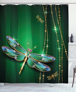 Dragonfly Gemstone Shower Curtain, Vibrant Printed Bathroom Decor