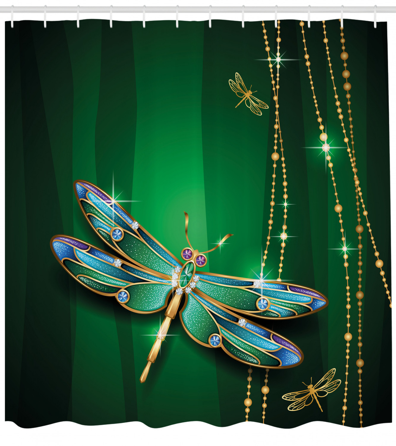 Dragonfly Gemstone Shower Curtain, Vibrant Printed Bathroom Decor