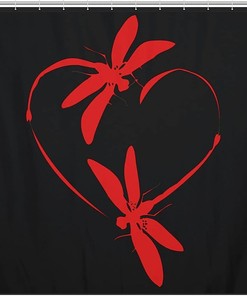 Dragonfly Heart Red Shower Curtain with Metal Grommet Holes for a Chic Style