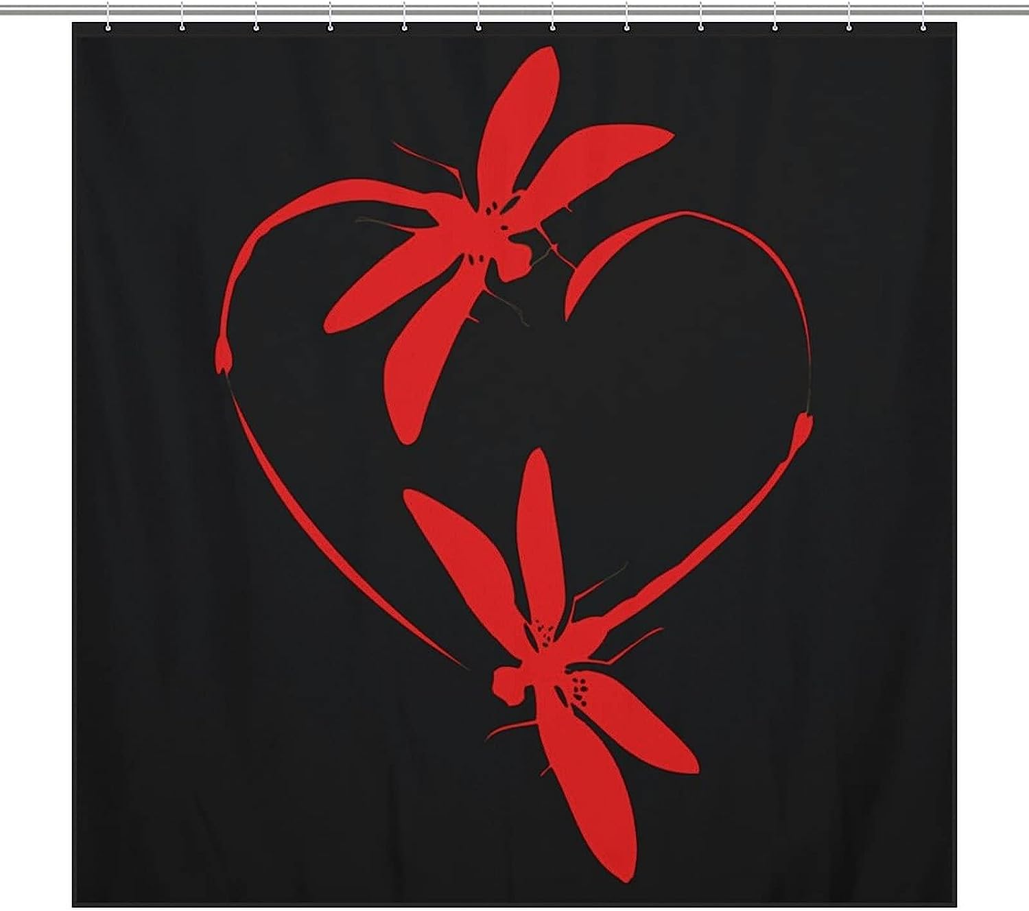 Dragonfly Heart Red Shower Curtain with Metal Grommet Holes for a Chic Style