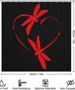 Dragonfly Heart Red Shower Curtain with Metal Grommet Holes for a Chic Style