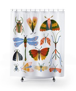 Dragonfly Insect Curtain Praying Mantis Watercolor Art Bug Lover Shower Curtain 