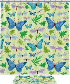 Dragonfly Leaves Butterfly Waterproof Fabric Shower Curtain For Bathroom