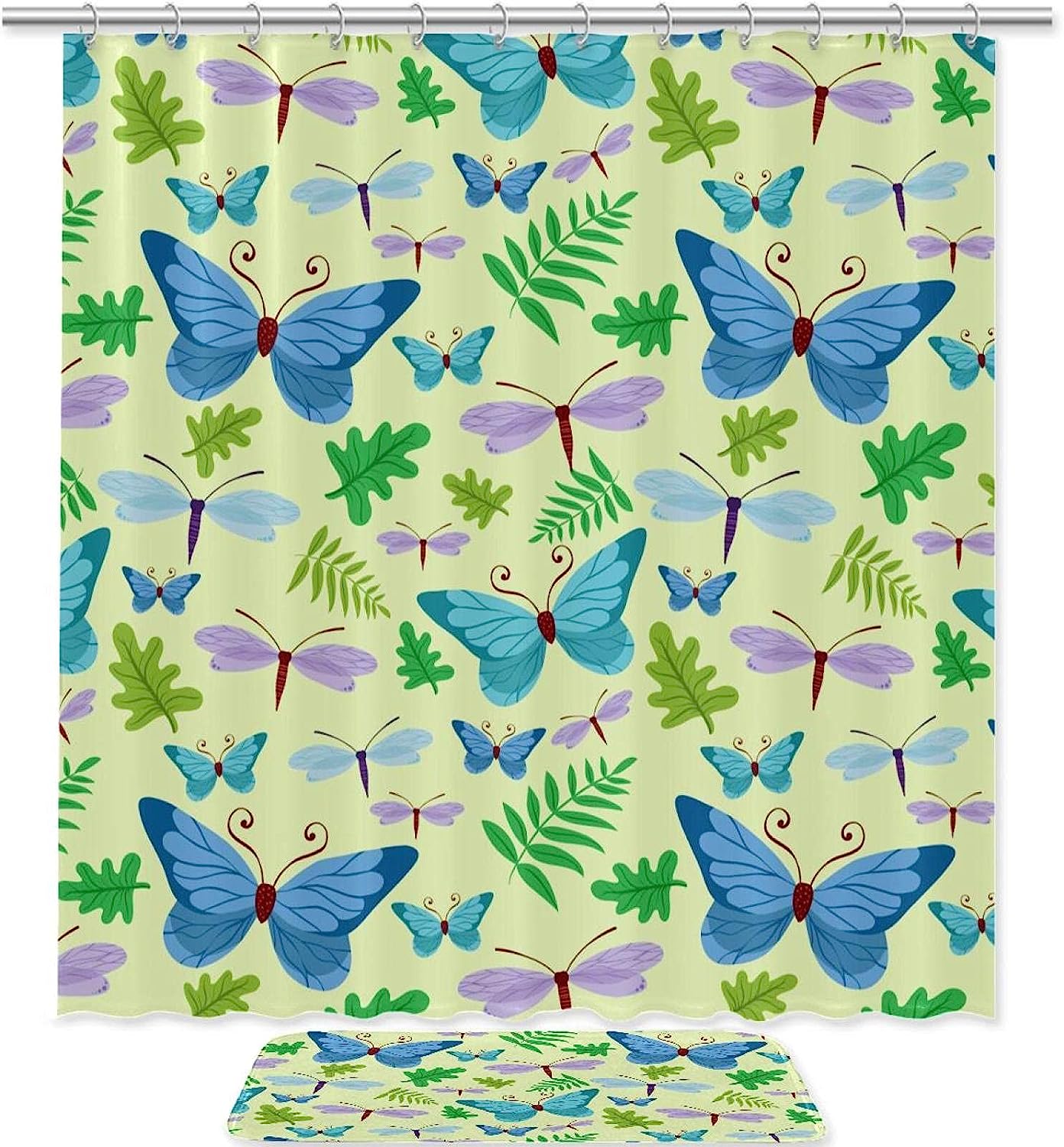 Dragonfly Leaves Butterfly Waterproof Fabric Shower Curtain For Bathroom
