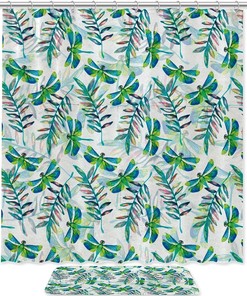 Dragonfly Leaves Pattern Waterproof Shower Curtain For Bathroom