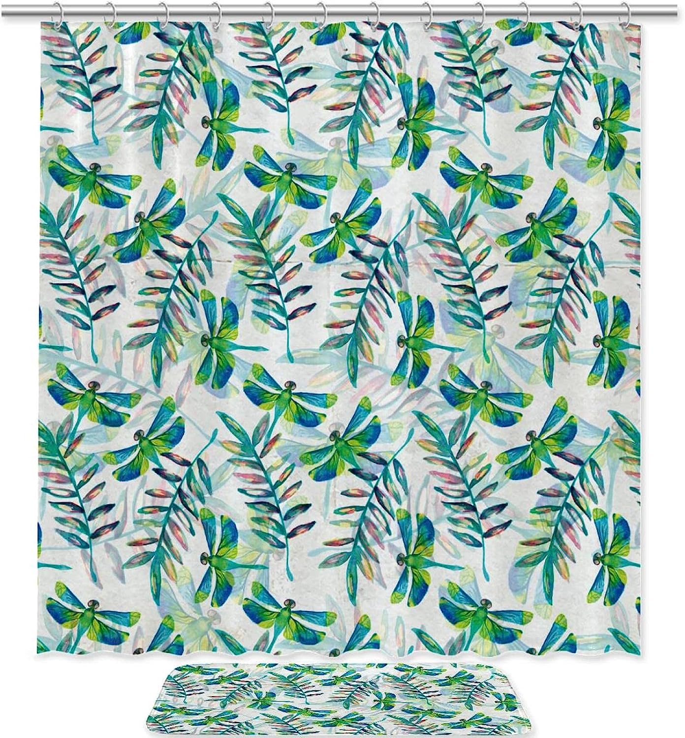 Dragonfly Leaves Pattern Waterproof Shower Curtain For Bathroom