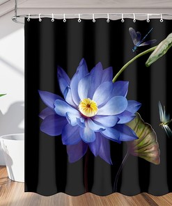Dragonfly Lotus Fabric Shower Curtain, Waterproof Bath Accessory with Elegant Design