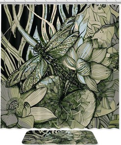 Dragonfly Lotus Green Print Shower Curtain - Add A Zen Vibe To Your Bathroom