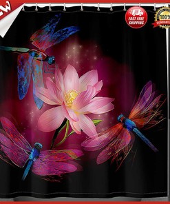 Dragonfly Lotus Waterproof Fabric Shower Curtain For Bathroom