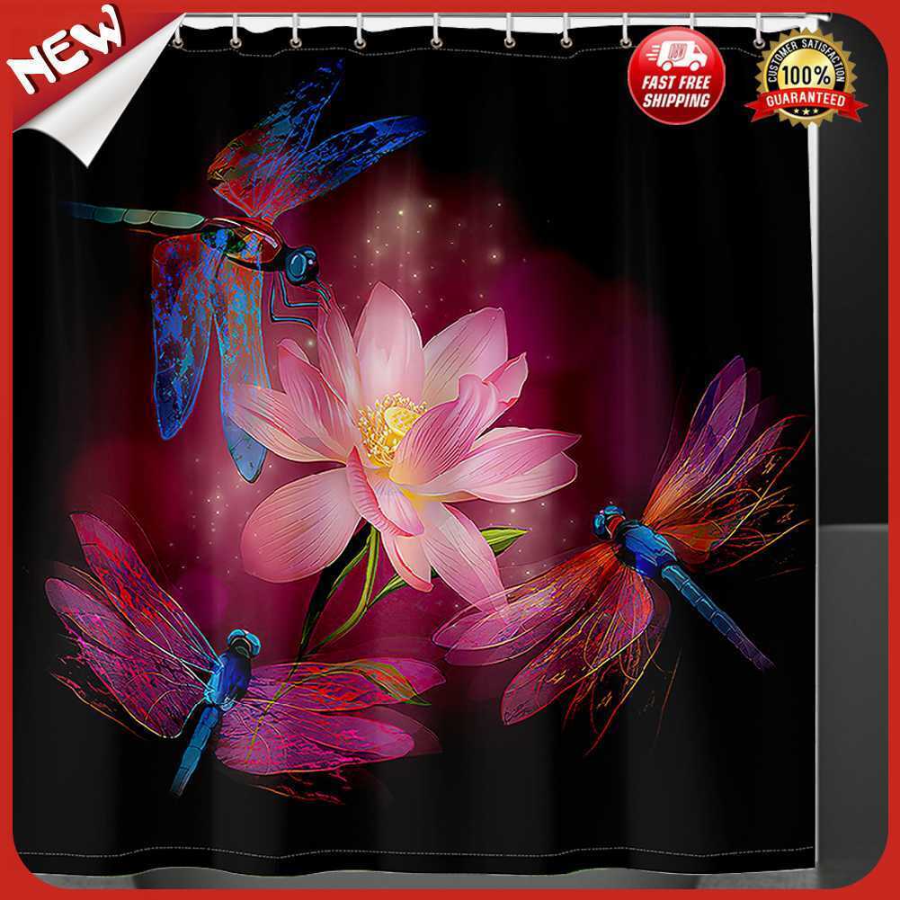 Dragonfly Lotus Waterproof Fabric Shower Curtain For Bathroom