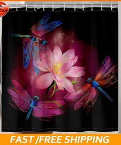 Dragonfly Lotus Waterproof Shower Curtain for Zen Bathroom Decor