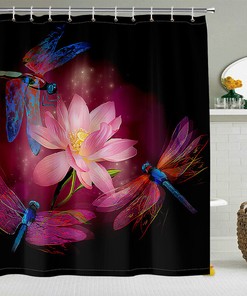 Dragonfly Lotus Waterproof Shower Curtain for Zen Bathroom Decor