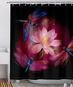 Dragonfly Lotus Waterproof Shower Curtain for Zen Bathroom Decor