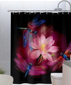 Dragonfly Lotus Waterproof Shower Curtain for Zen Bathroom Decor