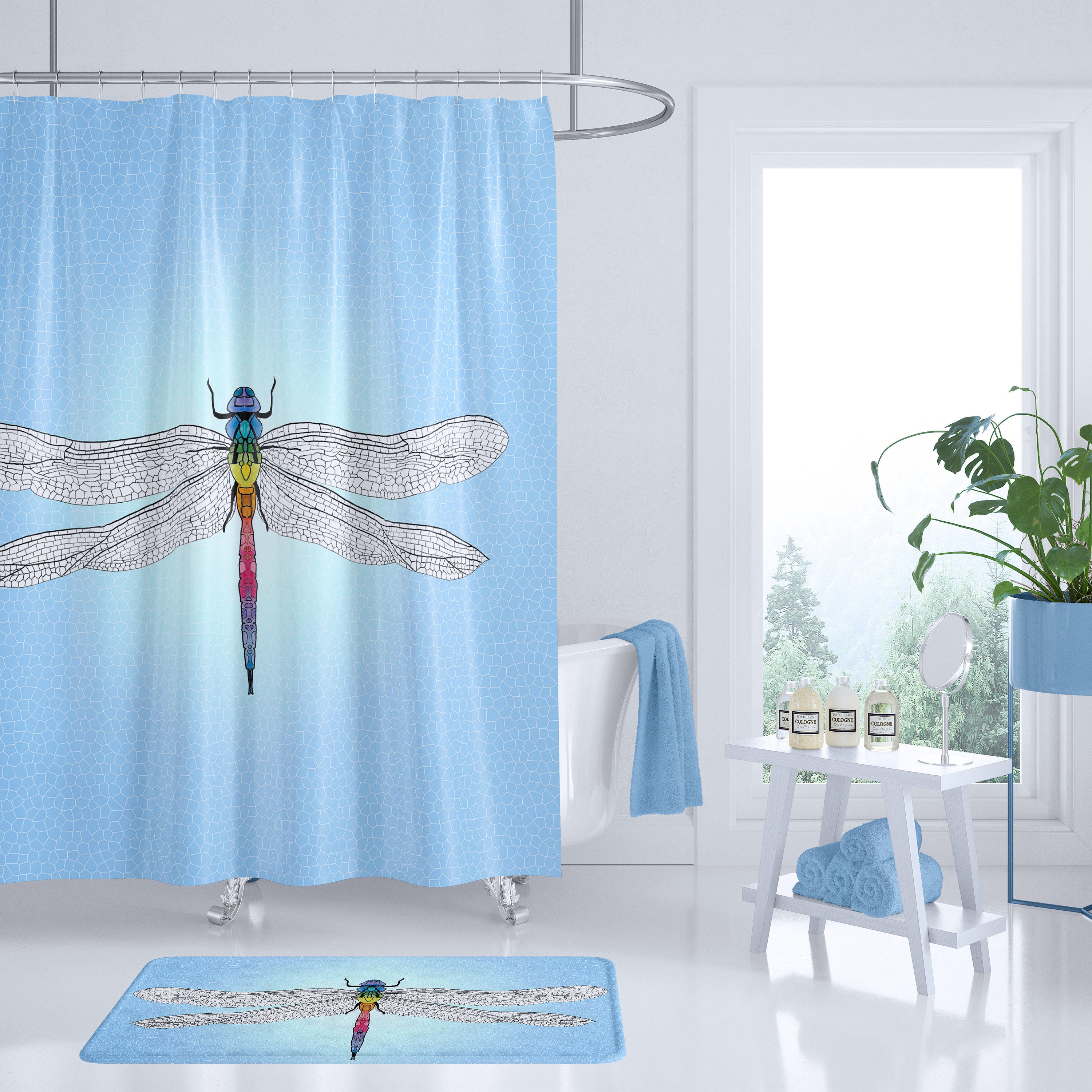 Dragonfly Mosaic Shower Curtain, Fabric Shower Curtain For Bathroom