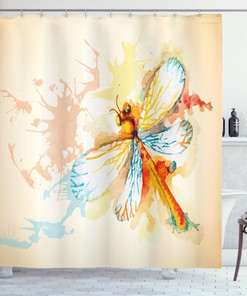 Dragonfly Moth Bug Watercolor Printed Shower Curtain For Your Bathroom
