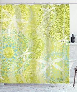 Dragonfly Over Mandala Print Animal Shower Curtain For Bathroom Decor