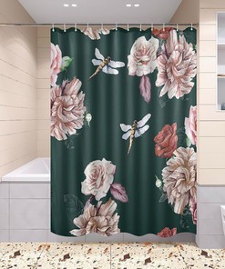 Dragonfly Peony Rose Elegant Shower Curtain For Bathroom