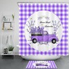 Dragonfly Plaid Lavender Truck Purple Shower Curtain Set, Rustic Bathroom Decor with Floral Detail