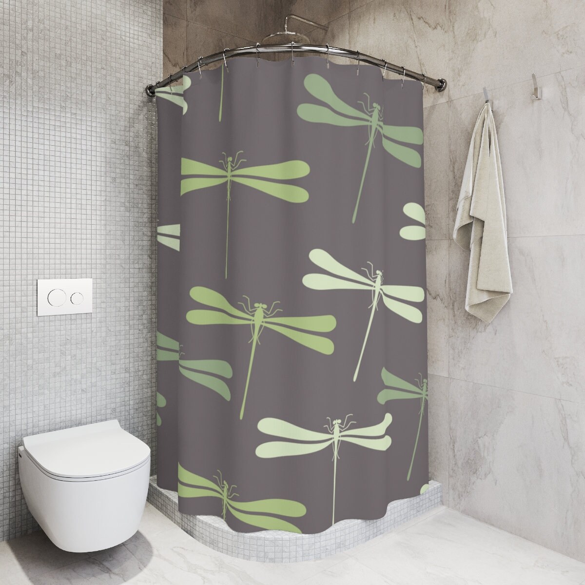 Dragonfly Print Shower Curtain for Nature Inspired Bathroom