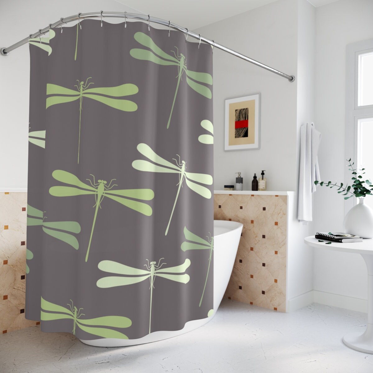 Dragonfly Print Shower Curtain for Nature Inspired Bathroom