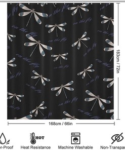 Dragonfly Printed Bathroom Shower Curtain - Funny And Colorful Home Decor Fabric Curtain