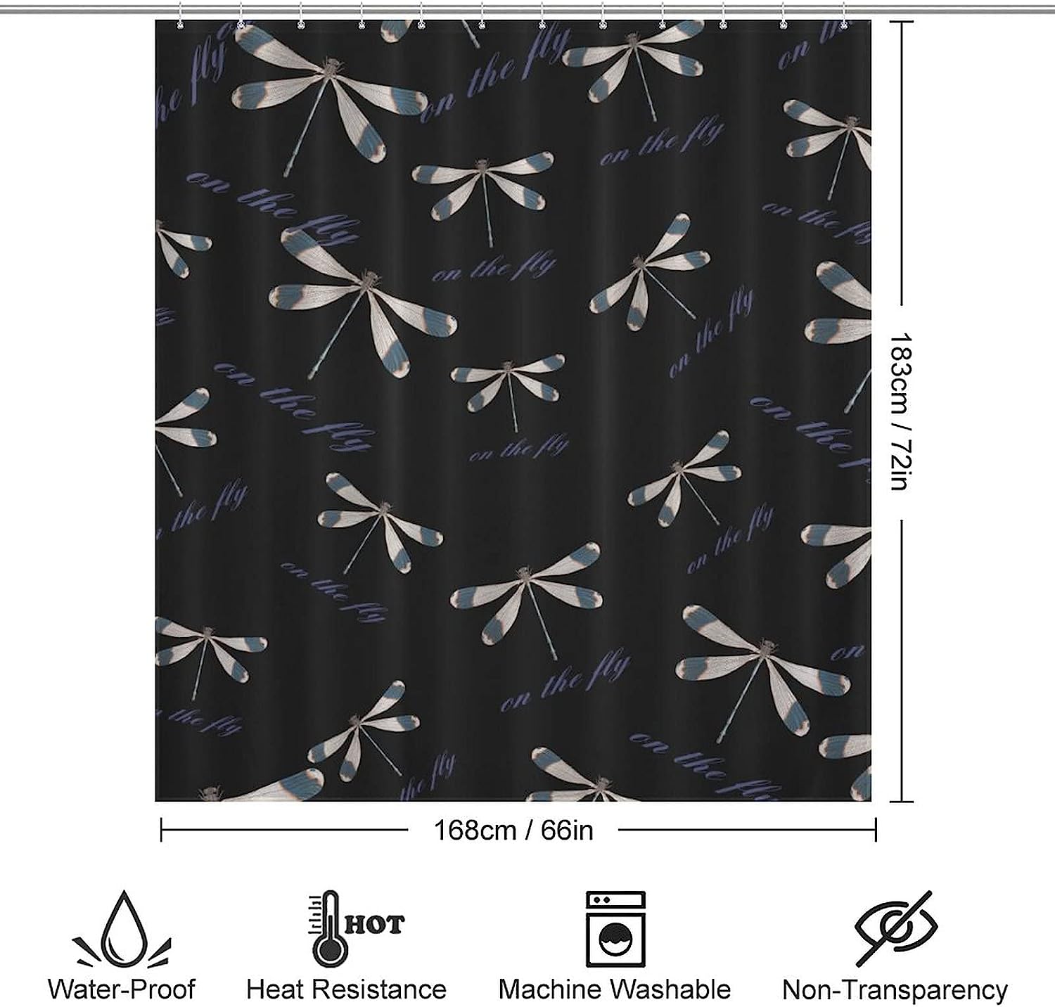 Dragonfly Printed Bathroom Shower Curtain - Funny And Colorful Home Decor Fabric Curtain