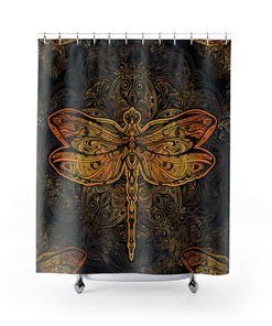 Dragonfly Shower Curtain - Black Bathroom Decor With Waterproof Fabric And Dragonfly Design