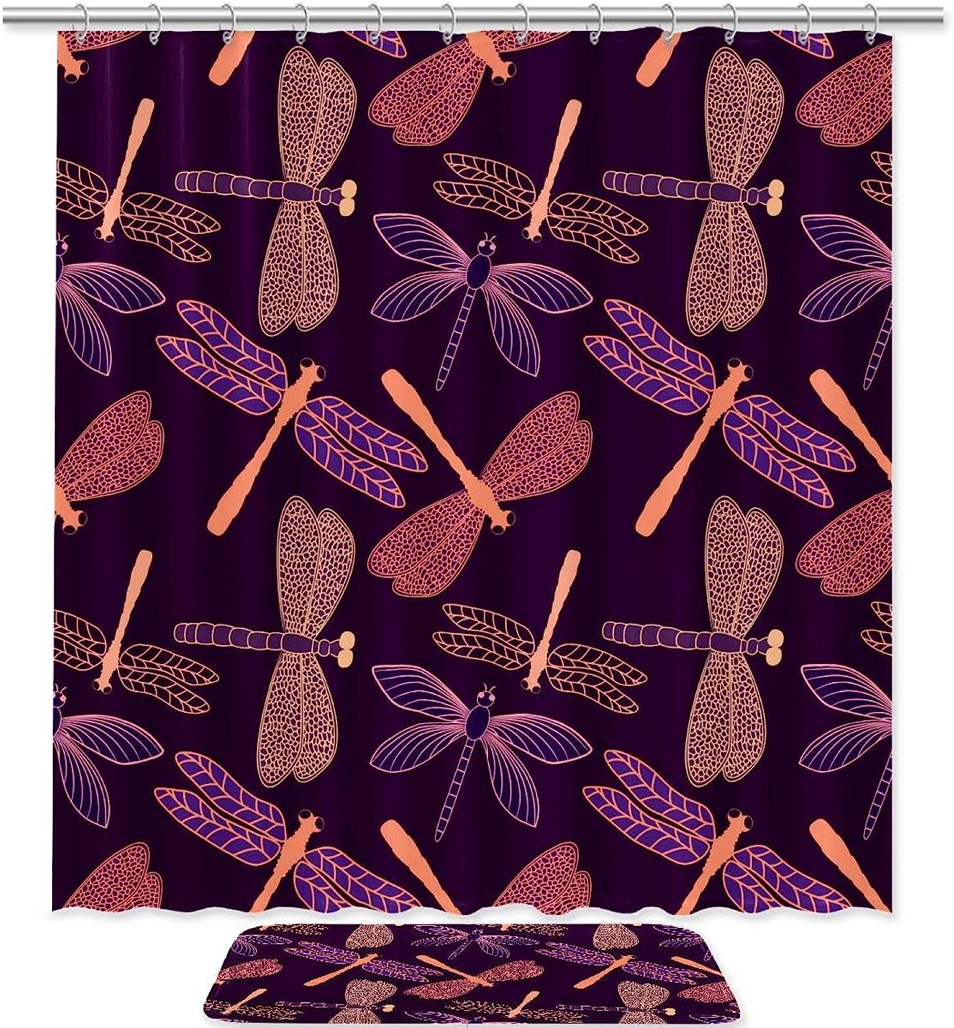 Dragonfly Shower Curtain, Microfiber Bathroom Accents Fabric Machine Washable