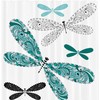 Dragonfly Shower Curtain, Teal and Turquoise Print, Waterproof Fabric Design
