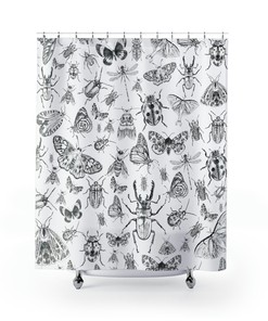 Dragonfly Shower Curtain With Detailed Illustration In Black And White, Perfect For Any Nature Lover
