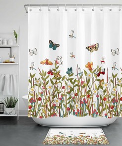 Dragonfly Shower Curtain With Rustproof Hooks For Nature Bathroom Decor