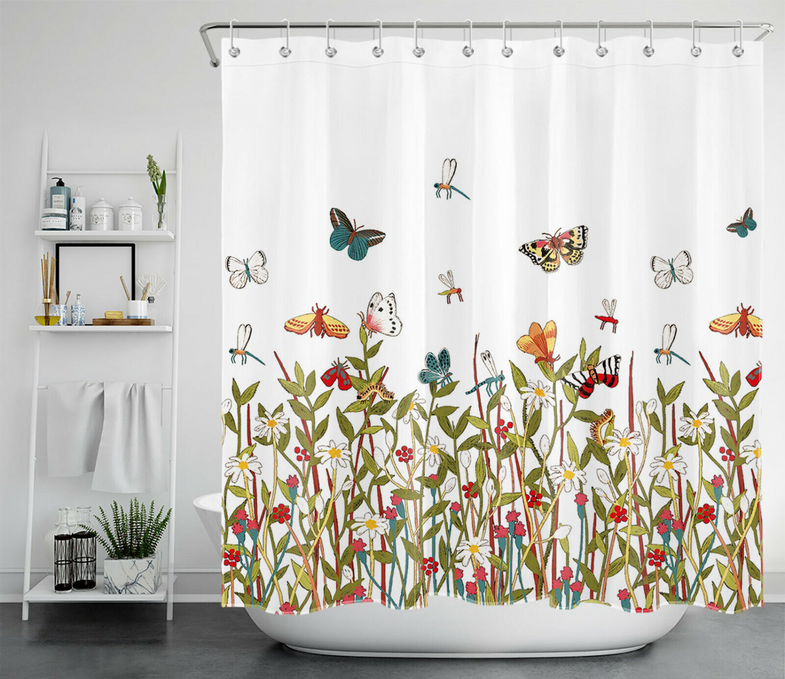 Dragonfly Shower Curtain With Rustproof Hooks For Nature Bathroom Decor - Image 2