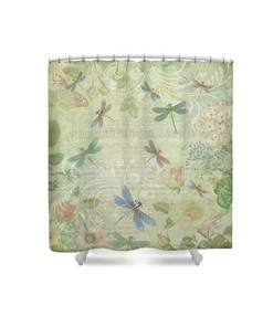 Dragonfly Shower Curtain with Yellow Botanical Design for a Tranquil and Peaceful Bath     