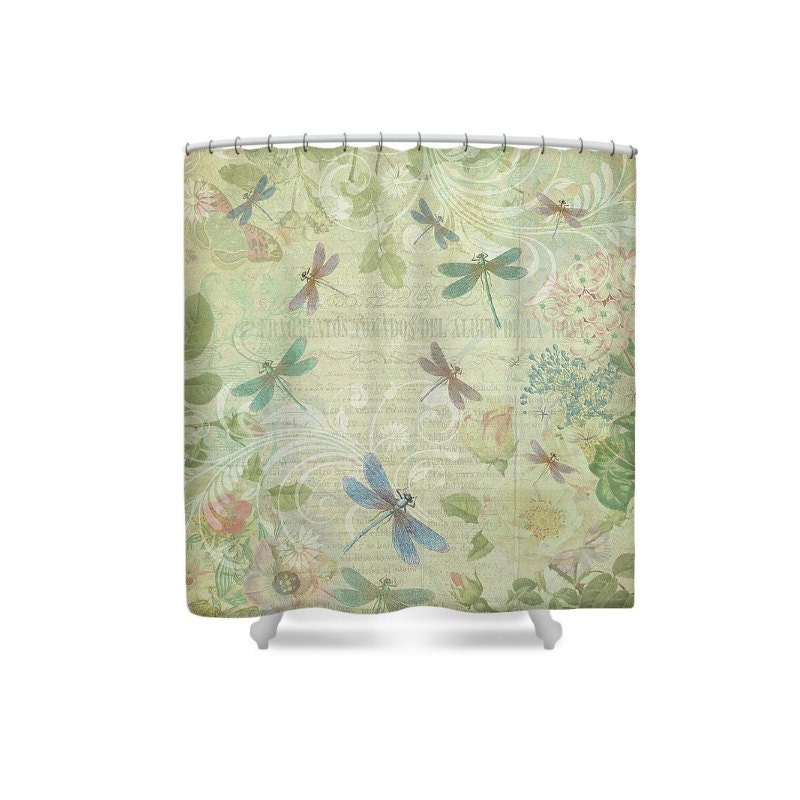 Dragonfly Shower Curtain with Yellow Botanical Design for a Tranquil and Peaceful Bath