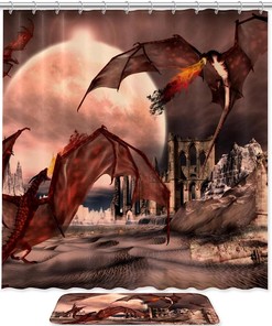 Dragons Of Legend Shower Curtain - Mystical Bathroom Decor.