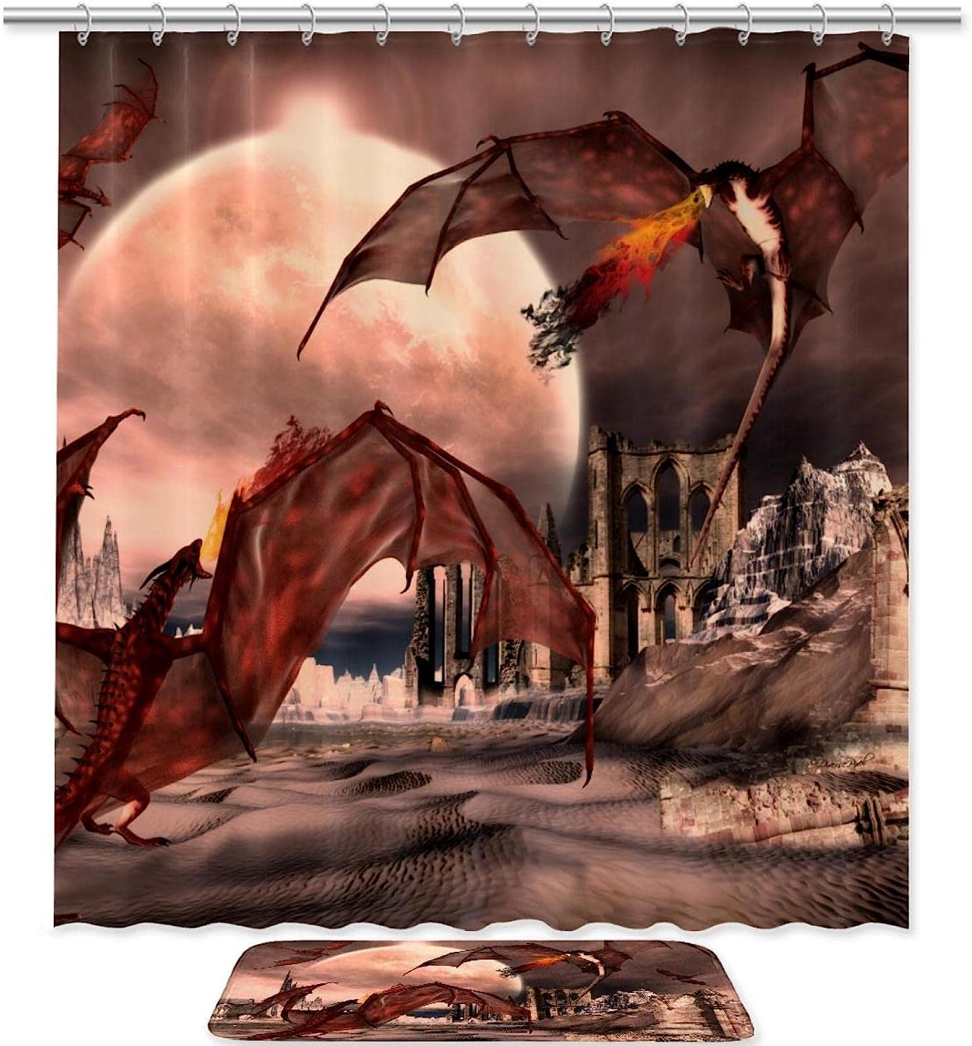 Dragons Of Legend Shower Curtain - Mystical Bathroom Decor.