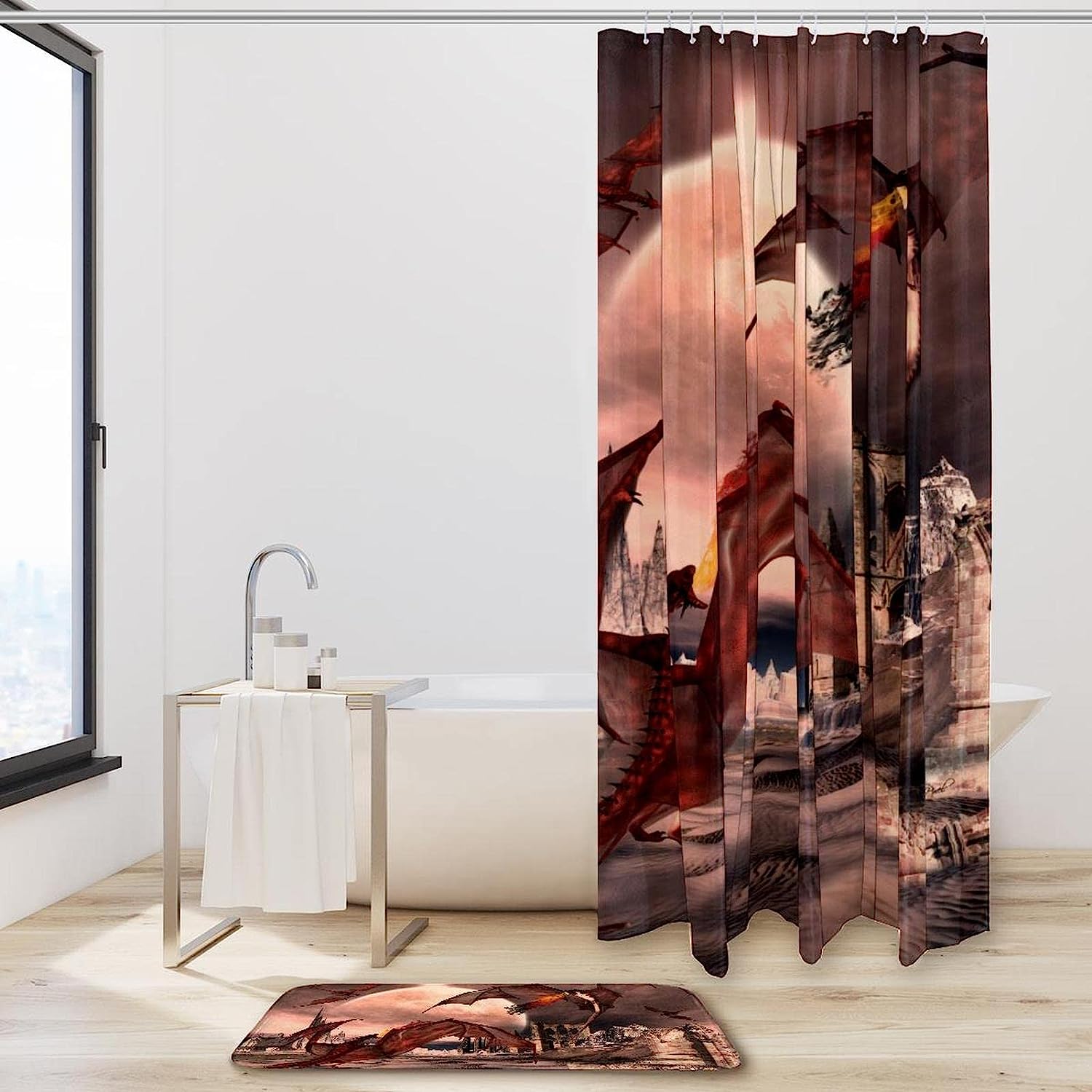 Dragons Of Legend Shower Curtain - Mystical Bathroom Decor.