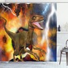 Dramatic Catastrophe Destruction Background With Allosaurus Fragilis Illustration Dinosaur Shower Curtain