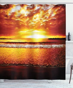 Dramatic Ocean Sunset Tropical Shower Curtain For A Calming Bathroom Atmosphere